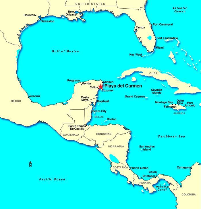 where is playa del carmen on the map