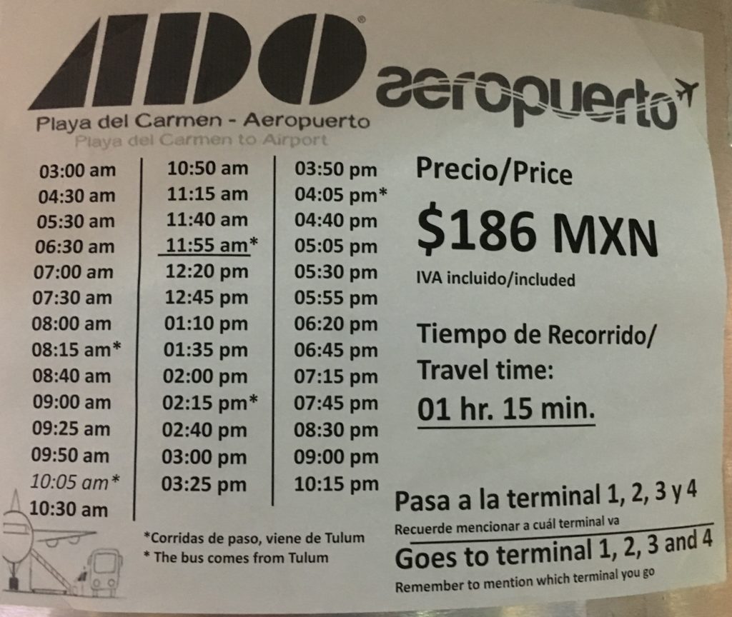 ado bus cancun airport to tulum schedule