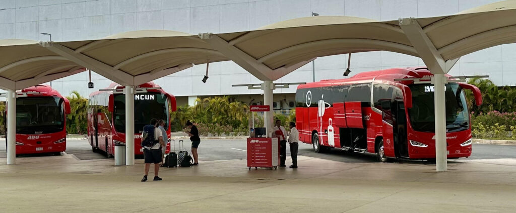 ADO buses at the Cancun Airport