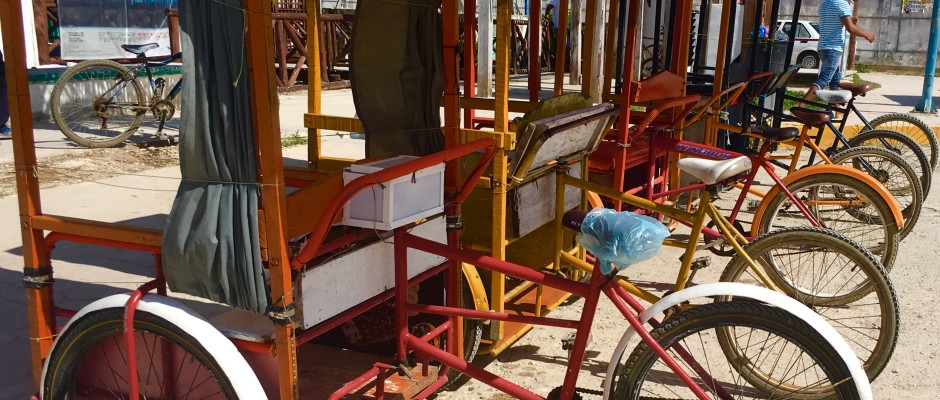 Tricycle taxis lined up. 