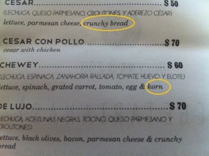 Spanglish menu