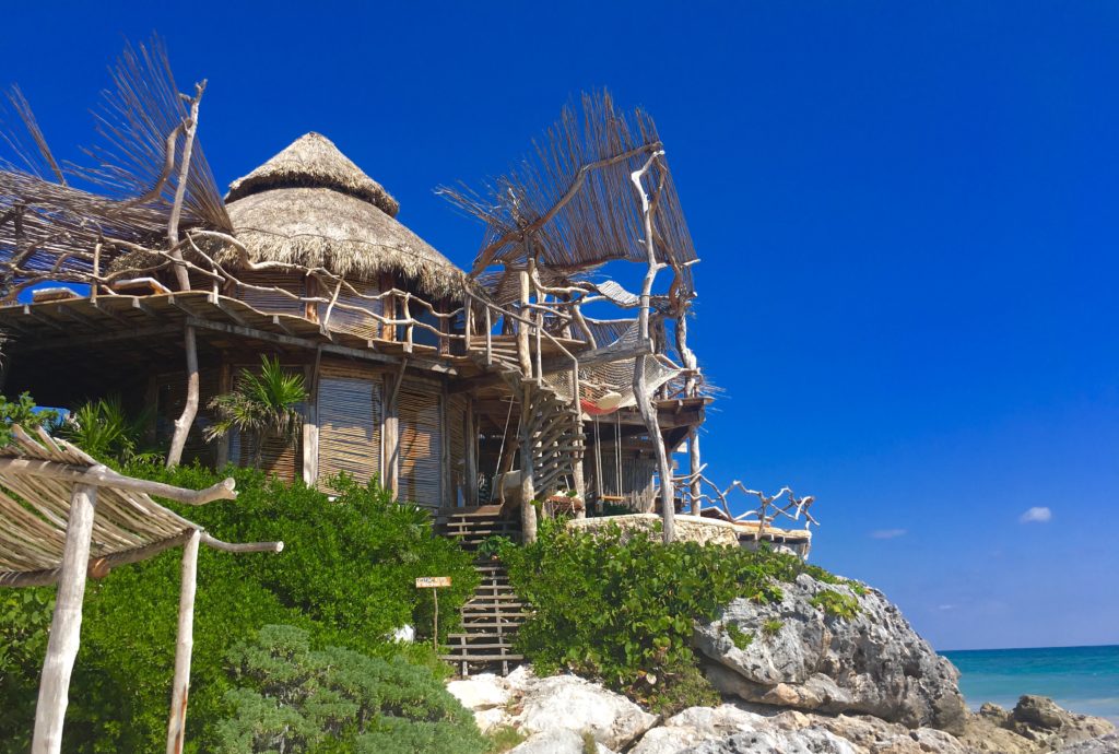 Inside of the amazing Azulik Hotel in Tulum Mexico