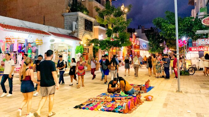 Shopping on the main pedestrian street in Playa Del Carmen