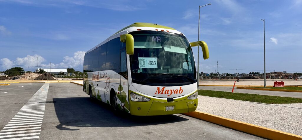 Bus for the Tren Maya Station Playa Del Carmen