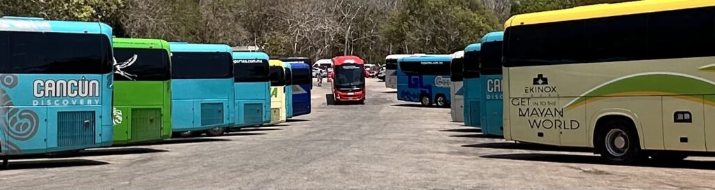 buses at Chichen Itza