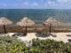 A beach in the Riviera Maya with seaweed.