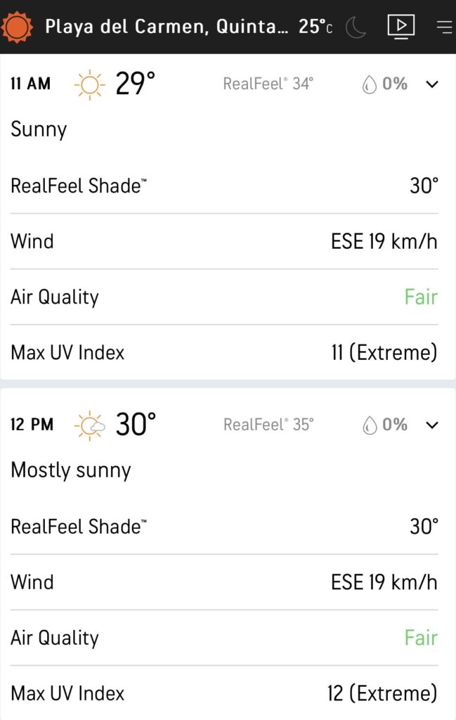 Sun strength in Playa Del Carmen
