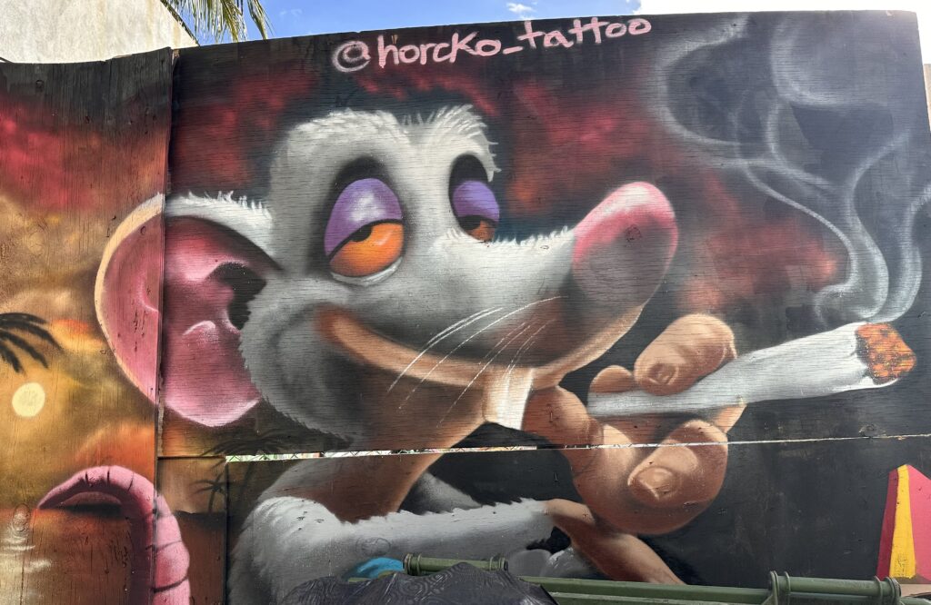 Mural of rat smoking pot