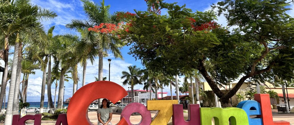 The Cozumel sign in the town on Cozumel Island