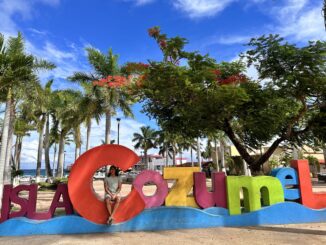 The Cozumel sign in the town on Cozumel Island