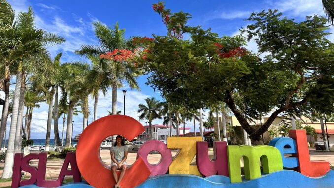 The Cozumel sign in the town on Cozumel Island
